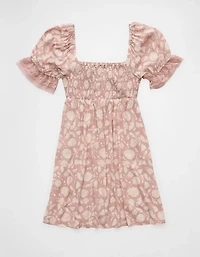 AE Printed Lace Tie Front Mini Dress