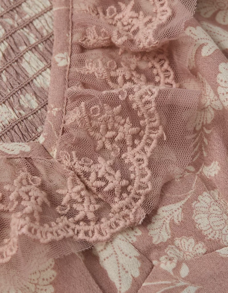 AE Printed Lace Tie Front Mini Dress