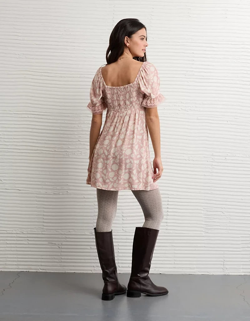 AE Printed Lace Tie Front Mini Dress