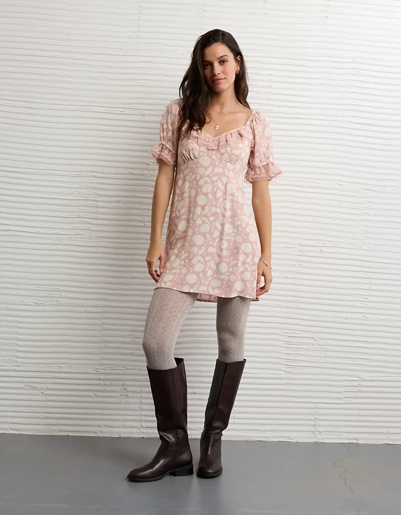 AE Printed Lace Tie Front Mini Dress