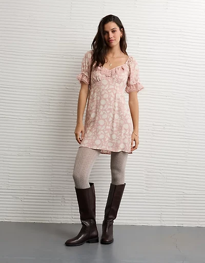 AE Printed Lace Tie Front Mini Dress