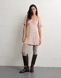 AE Printed Lace Tie Front Mini Dress