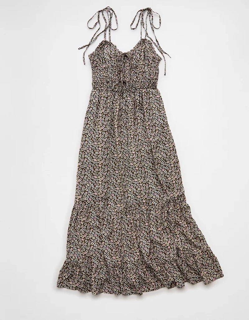 Robe mi-longue nouée à l’avant décolleté en cœur AE