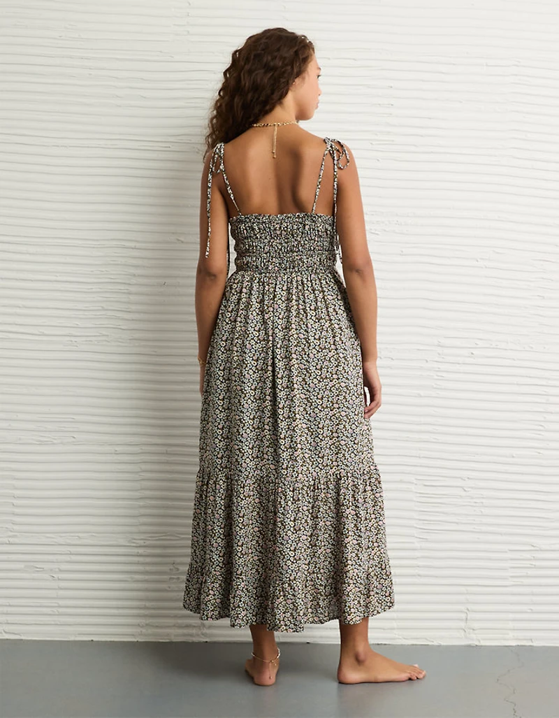 Robe mi-longue nouée à l’avant décolleté en cœur AE