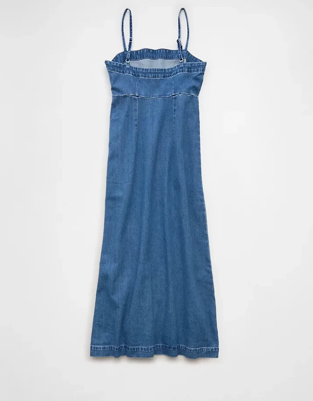 tagliatelle denim midi dress Reformation Tagliatelle Denim Midi Dress