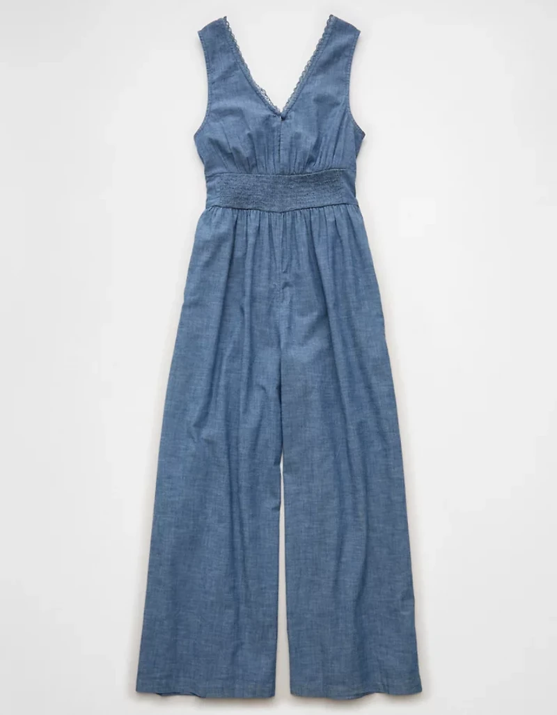 AE Tie-Front Lace Trim Jumpsuit
