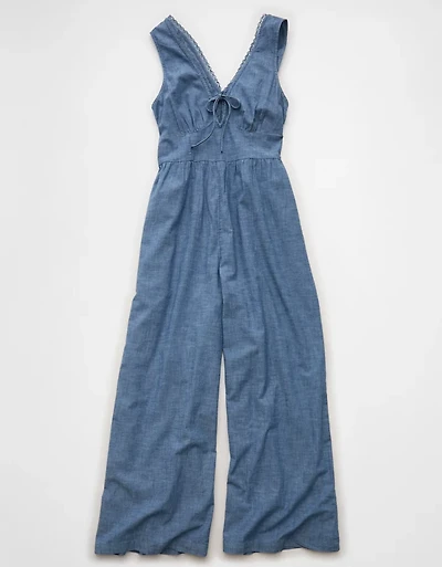 AE Tie-Front Lace Trim Jumpsuit