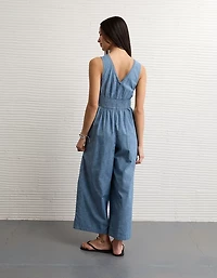 AE Tie-Front Lace Trim Jumpsuit