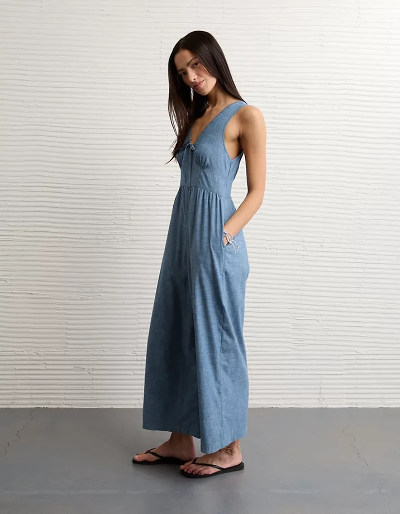 AE Tie-Front Lace Trim Jumpsuit