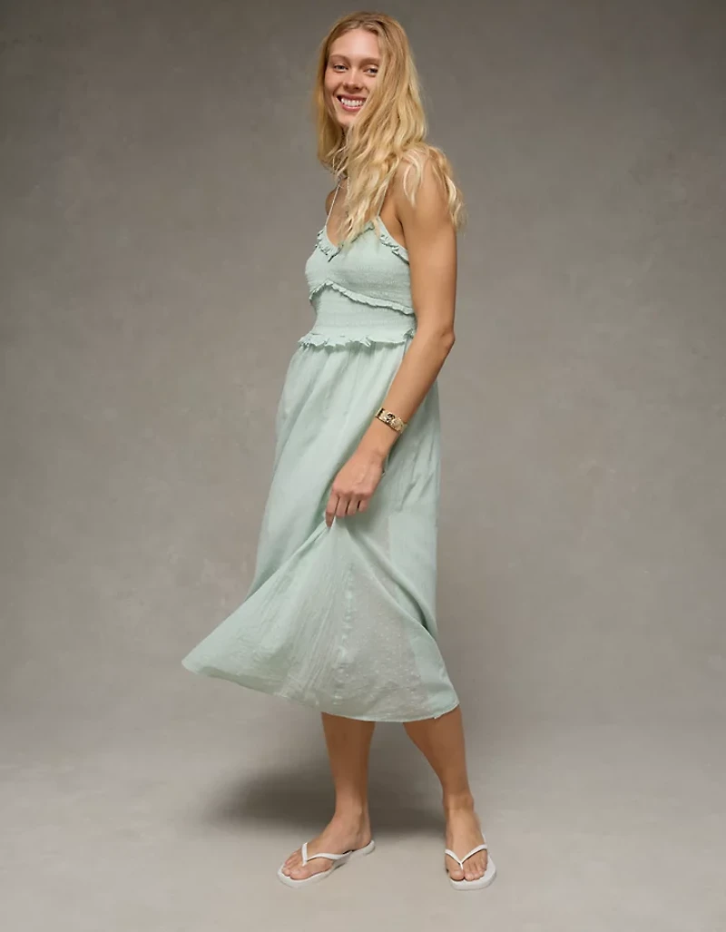 AE V-Neck Smocked Midi Dress