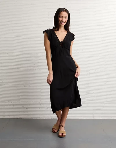 AE Short Sleeve V-Neck Midi Dress