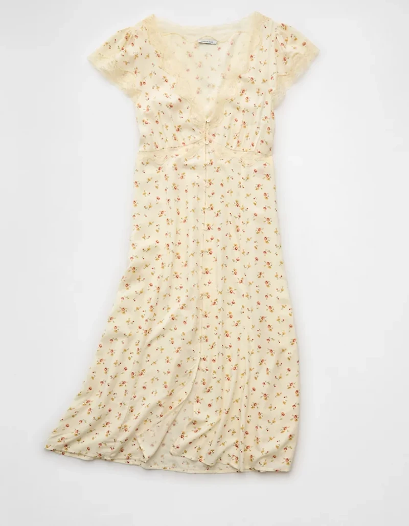 AE Lace Trim Tie-Front Midi Dress