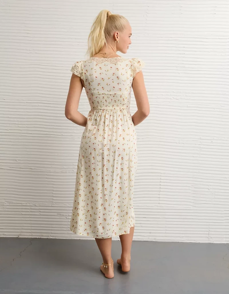 AE Lace Trim Tie-Front Midi Dress