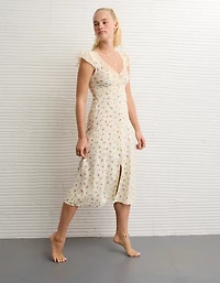 AE Lace Trim Tie-Front Midi Dress