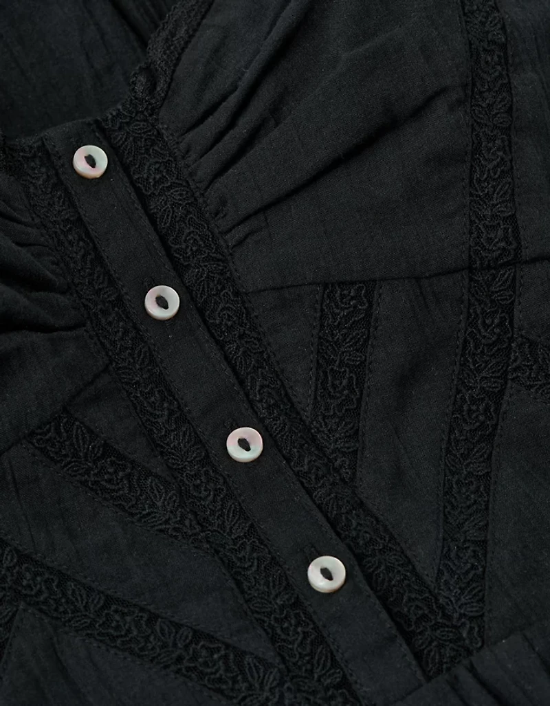 AE Button-Up Lace Trim Jumpsuit