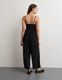 AE Button-Up Lace Trim Jumpsuit
