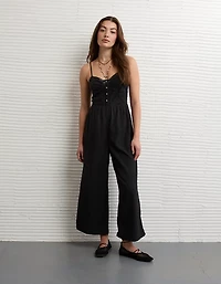 AE Button-Up Lace Trim Jumpsuit
