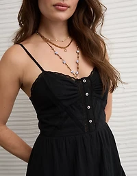 AE Button-Up Lace Trim Jumpsuit