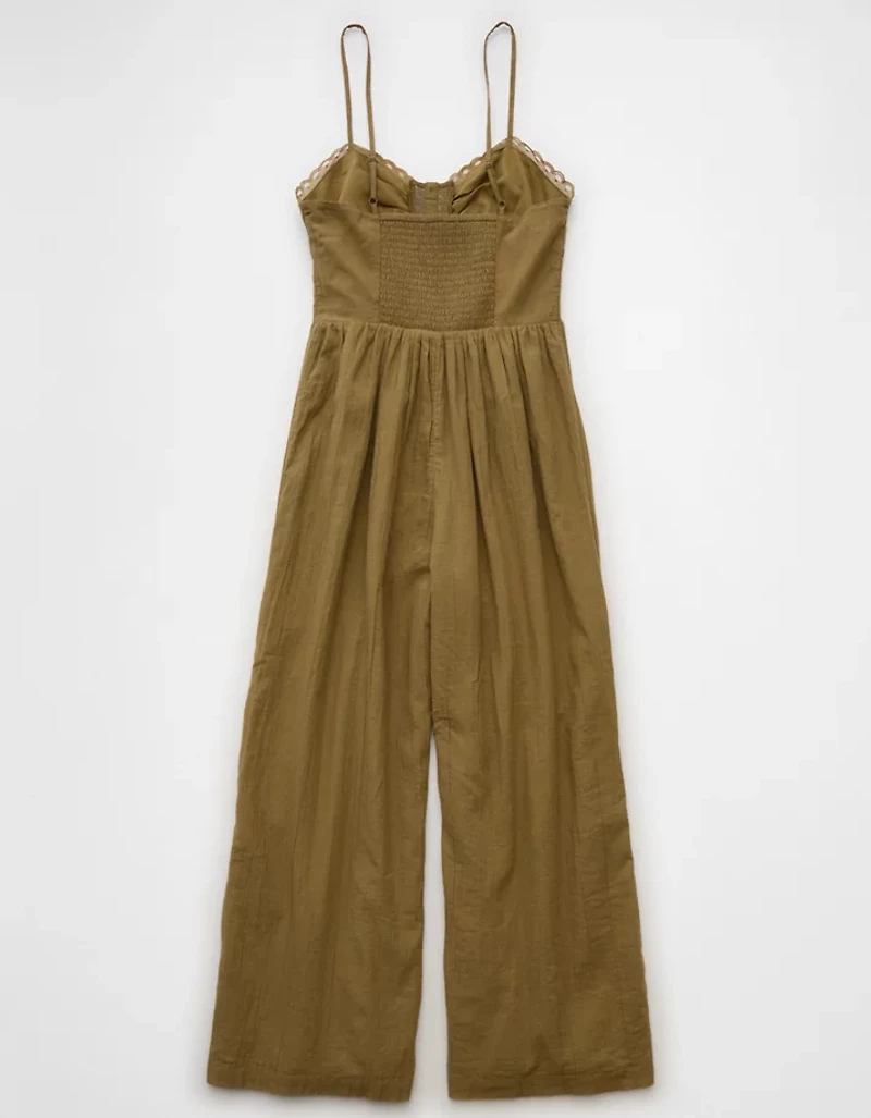Combinaison-pantalon boutonnée avec bordure en dentelle AE