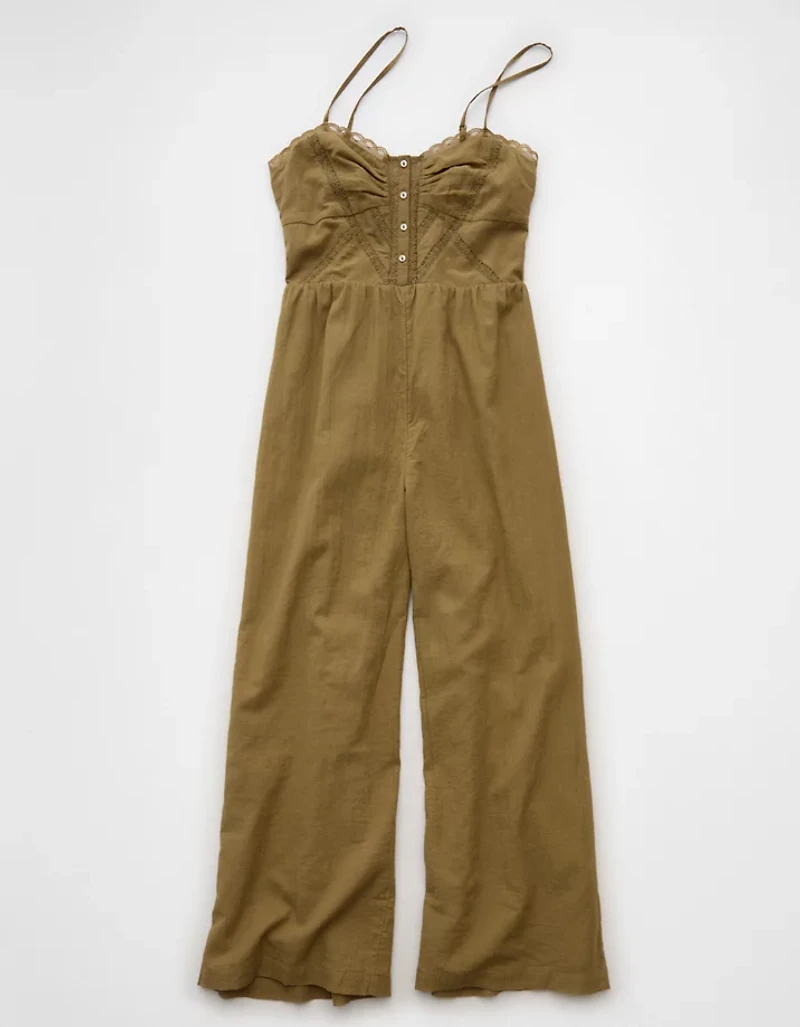 Combinaison-pantalon boutonnée avec bordure en dentelle AE