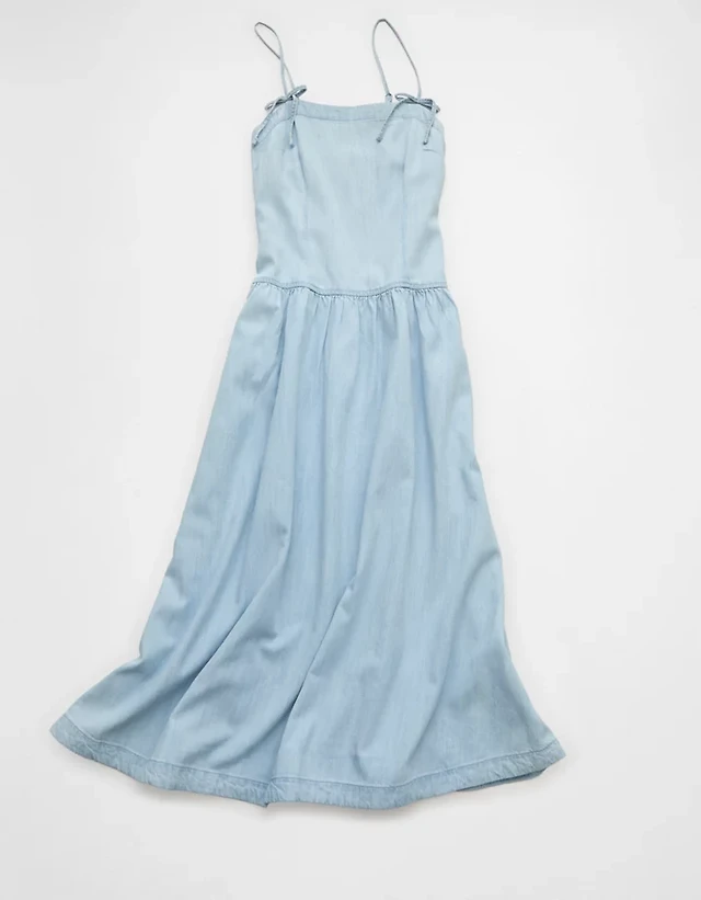 american eagle denim bow dress AE Denim Bow Back Babydoll Mini Dress at CoolSprings Galleria in Franklin, TN