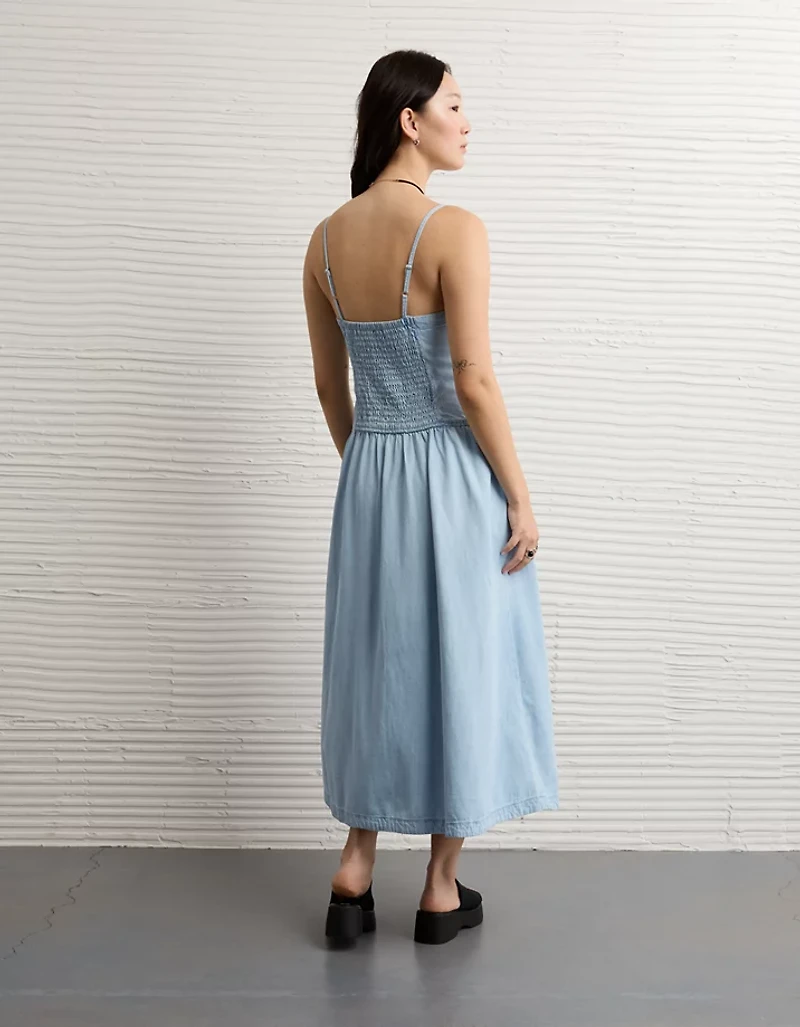 AE Denim Bow Strap Midi Dress