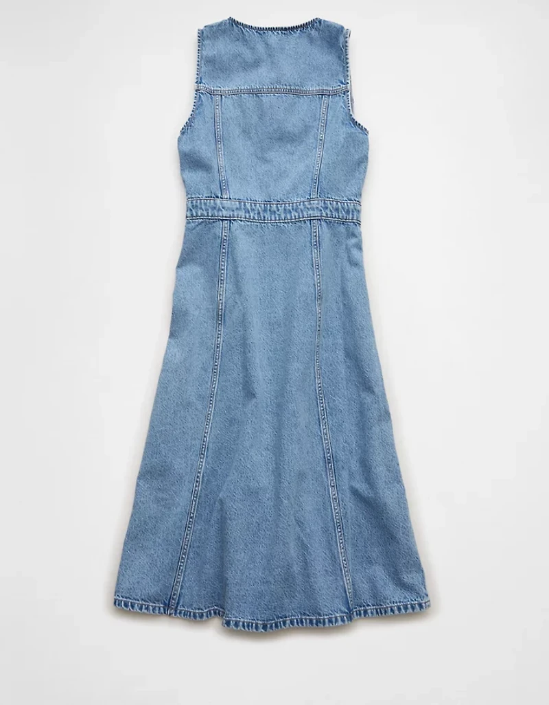 AE Button-Up Denim Midi Dress