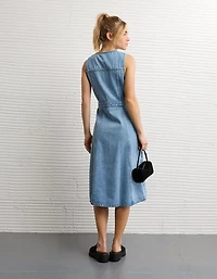 AE Button-Up Denim Midi Dress