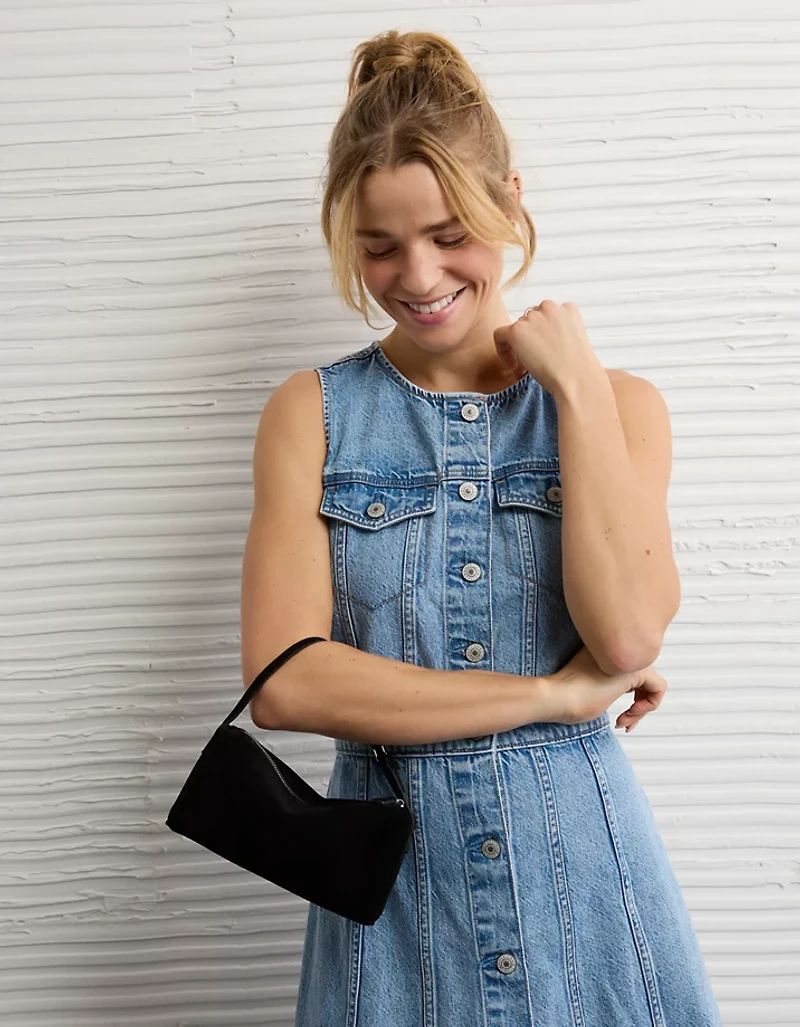 AE Button-Up Denim Midi Dress