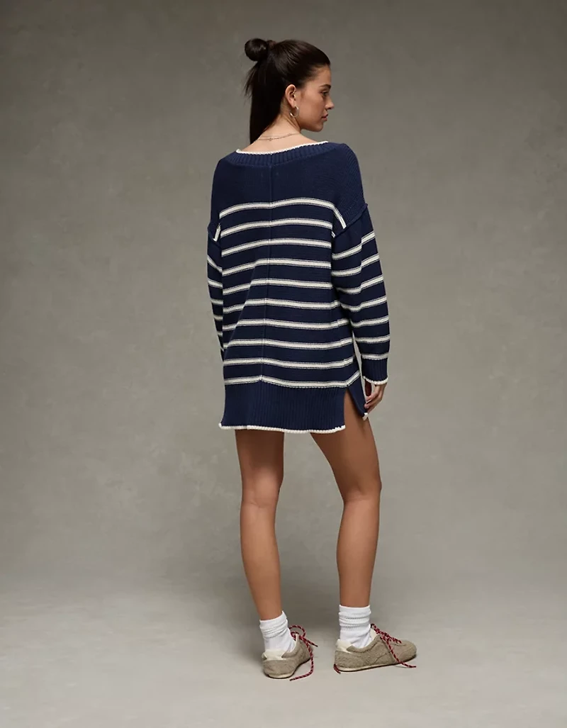AE Striped Boat Neck Mini Sweater Dress