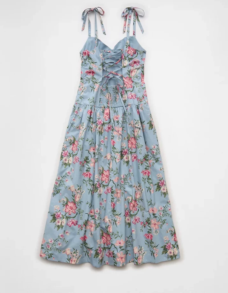 Robe mi-longue à bretelles nouées décolleté en cœur AE