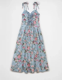 Robe mi-longue à bretelles nouées décolleté en cœur AE