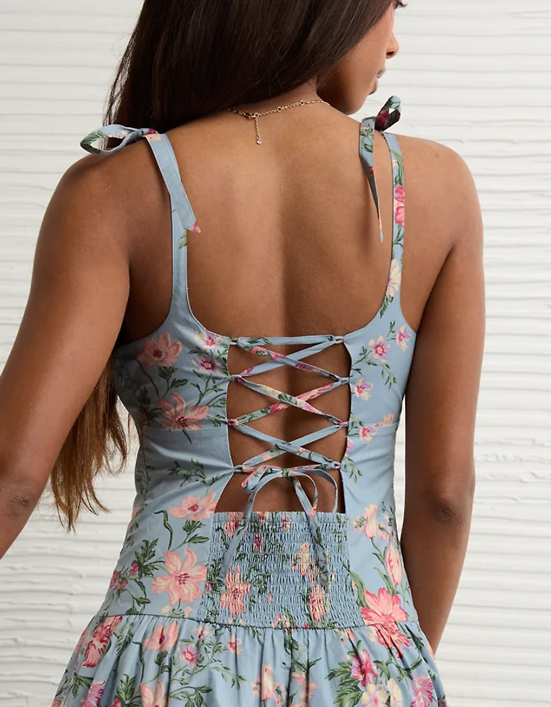 Robe mi-longue à bretelles nouées décolleté en cœur AE