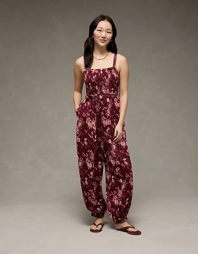 AE Printed Tie-Waist Harem Jumpsuit