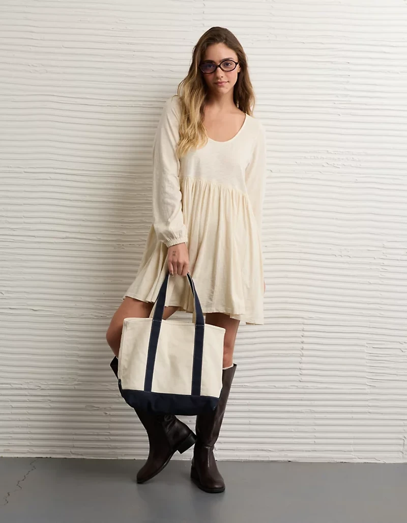 AE Sunchaser Knit Long-Sleeve Scoop Neck Mini Dress