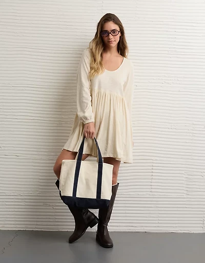 AE Sunchaser Knit Long-Sleeve Scoop Neck Mini Dress