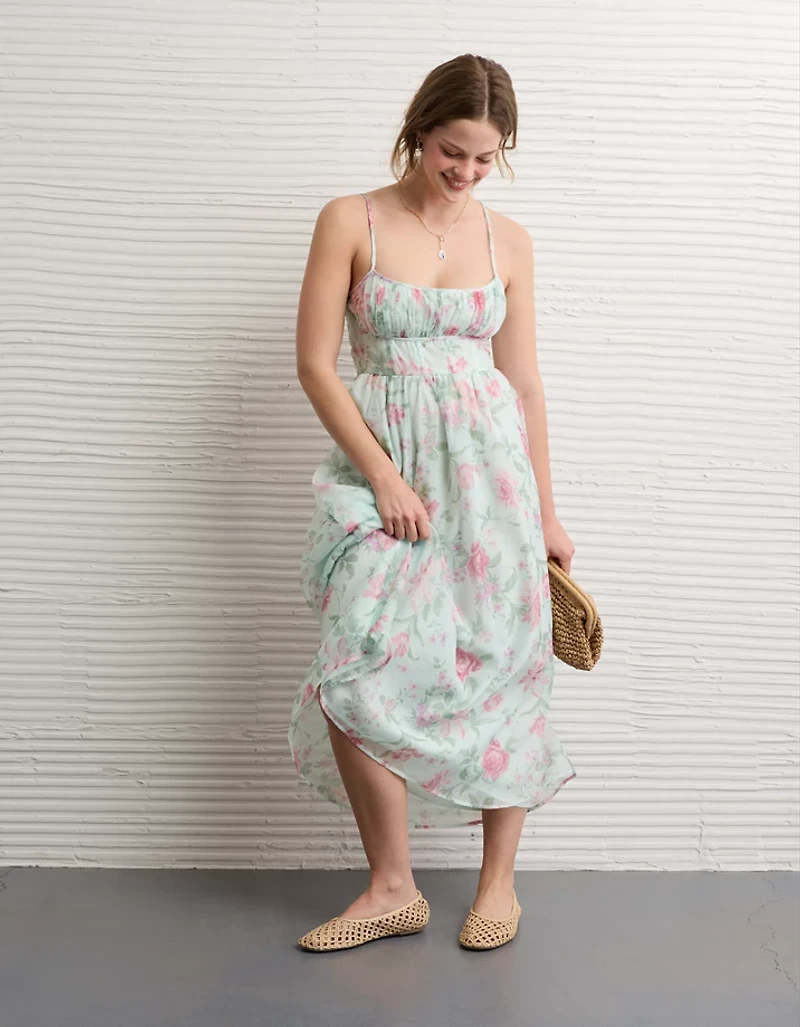 Robe bustier ruché mi-longue froncée AE