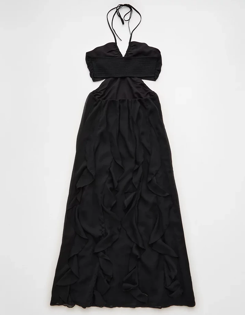 AE Ruched & Ruffled Halter Maxi Dress