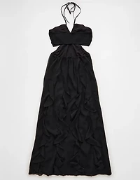 AE Ruched & Ruffled Halter Maxi Dress