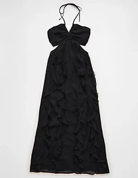 AE Ruched & Ruffled Halter Maxi Dress