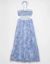 Robe très longue bain-de-soleil froncée et à volants AE