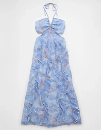 Robe très longue bain-de-soleil froncée et à volants AE