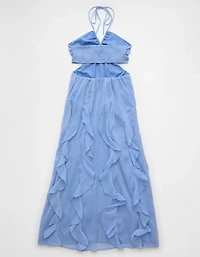 AE Ruched & Ruffled Halter Maxi Dress