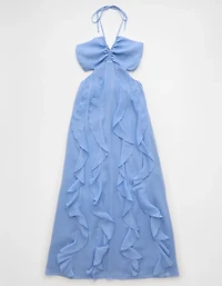 AE Ruched & Ruffled Halter Maxi Dress
