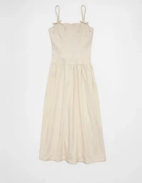 Robe mi-longue à bretelles et boucle en denim AE