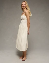 Robe mi-longue à bretelles et boucle en denim AE