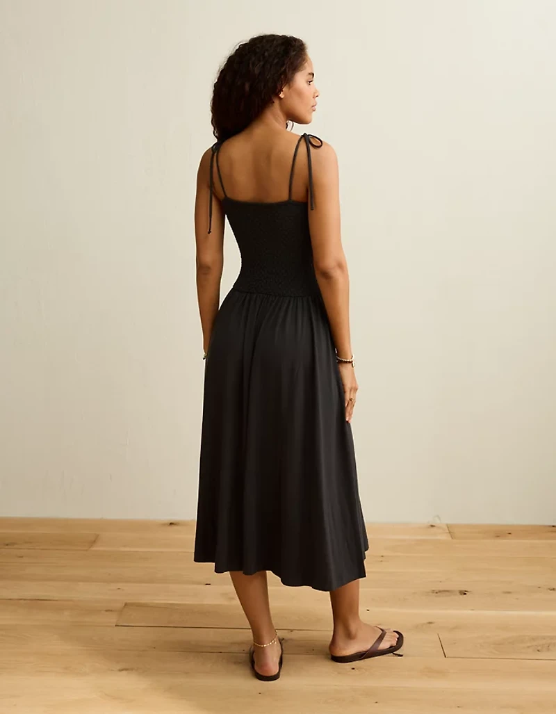 AE Sweetheart-Neck Tie-Strap Midi Dress