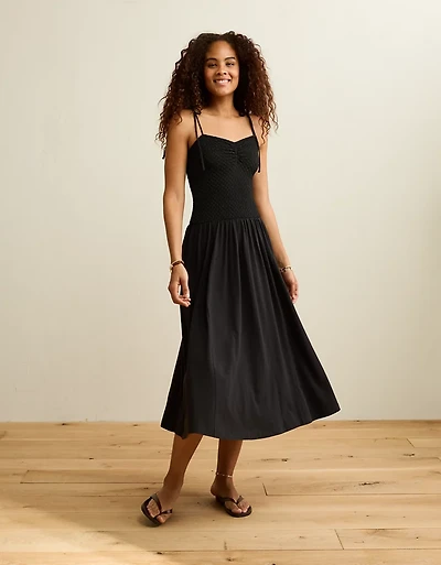 AE Sweetheart-Neck Tie-Strap Midi Dress