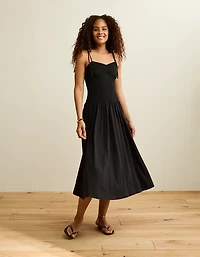 AE Sweetheart-Neck Tie-Strap Midi Dress