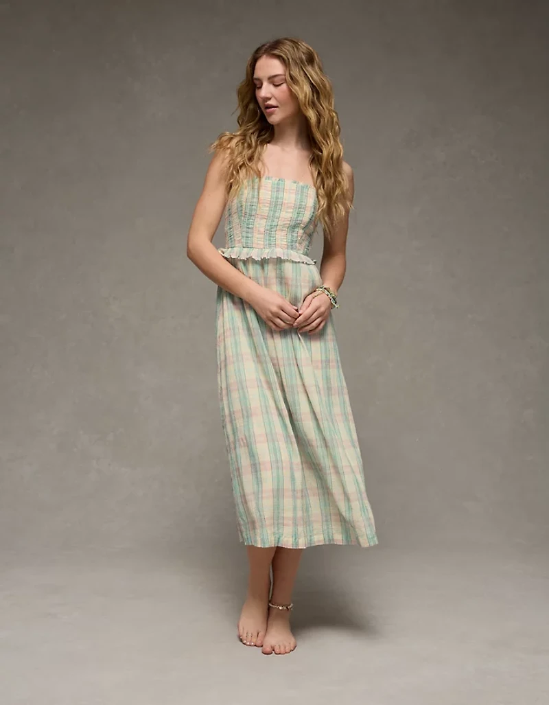 AE Smocked Strapless Midi Dress